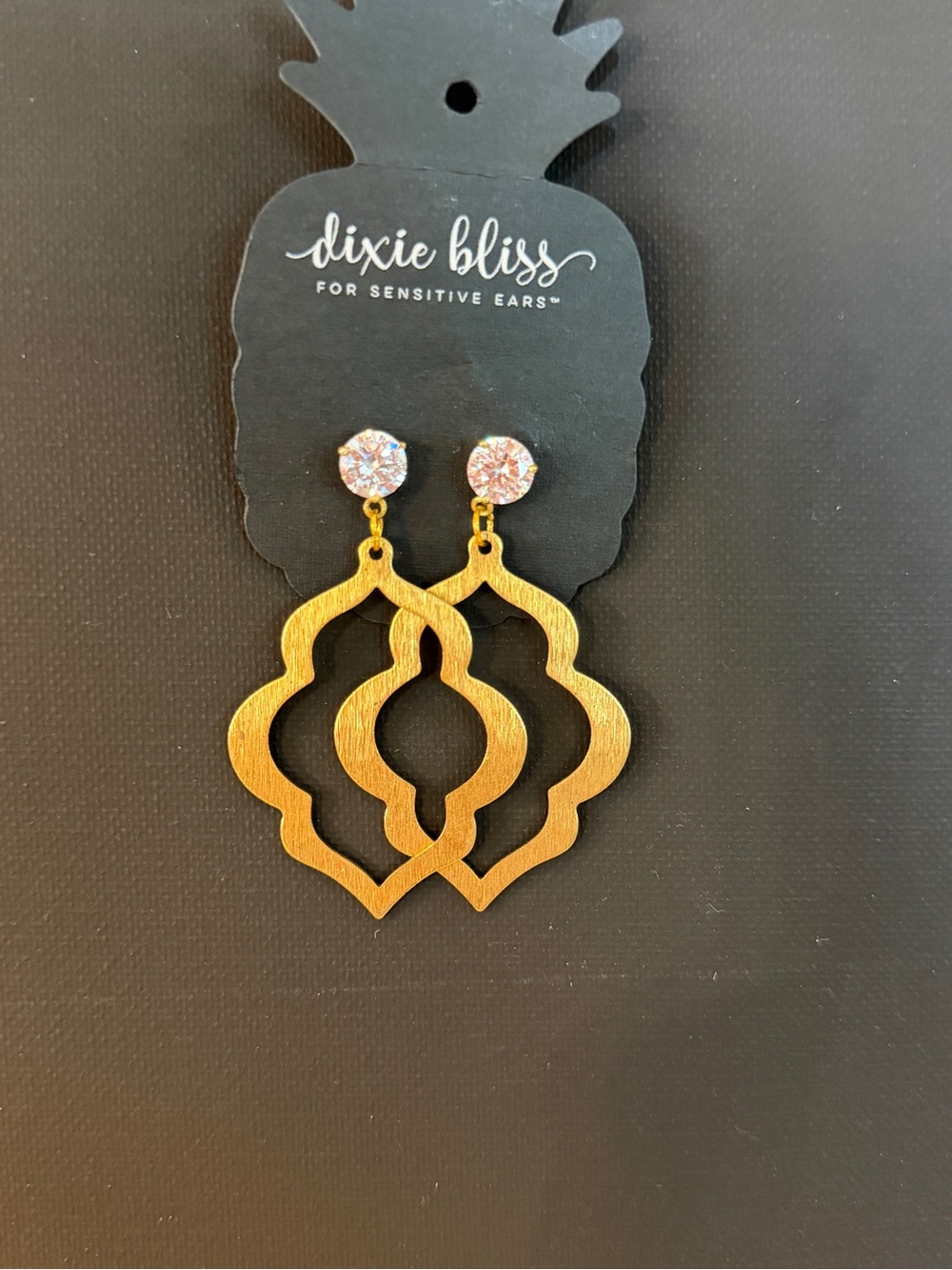 Dixie Bliss Gold Dangle Earrings Crystal Stud Sensitive Ears NWT